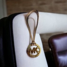 Michael Kors GOLD MK Logo Replacement Tan Leather Loop Hang Tag Bag Charm - £14.50 GBP
