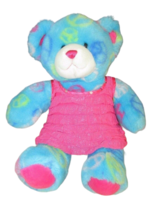 BUILD-A-BEAR Light Blue Peace Sign Friendship Teddy Plush In Pink Dress 15&quot; - £7.34 GBP