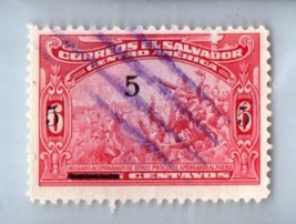 1923 EL SALVADOR Stamp - Overprint &quot;5 / Black Bar&quot; Black, 5c on 6c, SC#482 1784D - £1.17 GBP