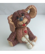 Vintage Ceramic Quilted Adorable Puppy Dog With Bone 7.25&quot; Figurine - €16,96 EUR