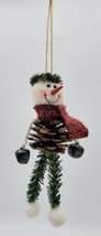 Handmade Rustic Pine &amp; Bottle Brush Snowman Christmas Ornament w/ Twine Hanger - £7.90 GBP