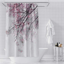 OERJU Cherry Blossoms Shower Curtain Outdoor Pink Floral Brown Branch Japanese N - £20.00 GBP