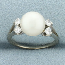 Akoya Pearl and Diamond Ring in 14k White Gold - £214.13 GBP