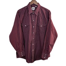 Ely Cattleman Pearl Snap Shirt XL Men Burgundy Western Long Sleeve Strip... - £18.41 GBP