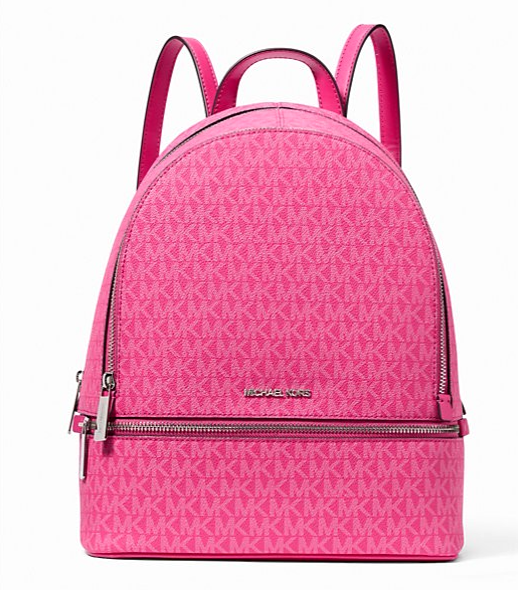 New Michael Kors Rhea Medium Signature Logo Backpack Dragon Fruit - $102.21