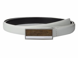 Calvin Klein White Belt Leather Wooden Buckle Size Large $38 - NWT - £15.87 GBP
