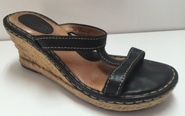 Born Black Leather Wedge Sandals Heels Women&#39;s 7 M / 38 - £15.91 GBP
