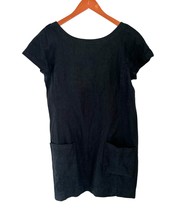 Eileen Fisher 100% Linen Dress Black Front Pockets Capped Sleeves Size Med - $39.59