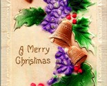 Airbrushed A Merry Christmas High Relief Embossed Holly UNP 1910s Postcard  - $3.91