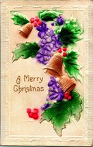 Airbrushed A Merry Christmas High Relief Embossed Holly UNP 1910s Postcard  - £3.08 GBP