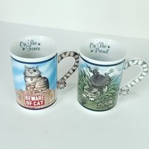 2 Danbury Mint Comical Cat on the Prowl &amp; Fence Coffee Cup Mug Gary Patt... - $32.66