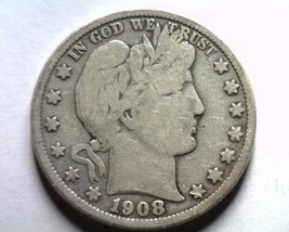 1908-D BARBER HALF DOLLAR VERY GOOD+ VG+ NICE ORIGINAL COIN BOBS COINS F... - $34.00