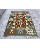 Multicolor Southwestern Handwoven Flatweave Boho Kilim Rug - 5&#39;0&quot; x 6&#39;7&quot; ft - $7,005.91 MXN