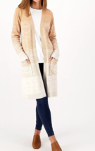 Denim &amp; Co. Spacedye Open Front Long Sweater Cardigan- WARM CAMEL, SMALL - £19.65 GBP