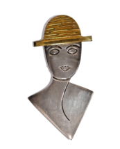 Mexican TH 58 Sterling Silver 925 &amp; Brass Woman Face Brooch Pin - $29.99
