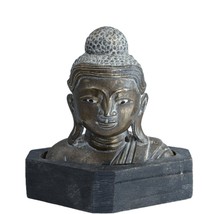 Vintage Burmese Bronze Buddha Bust with glass eyes - £77.67 GBP