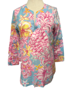 Lilly Pulitzer Pink and Blue Floral Long Sleeve Tunic Top, Women&#39;s Size S - $177.40 MXN