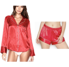 Victorias Secret Cherry Red Polka Dot Satin Sleep Shirt Short Pj Set Pajama M - £31.99 GBP