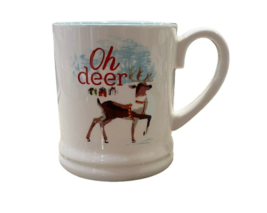 Threshold Oh Deer Christmas Green White Coffee Mug 16oz Stoneware 4 Inches Ht. - £11.82 GBP