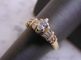 Womens Vintage Estate 14K Yellow Gold Marquise Diamond Ring 3.8g E1003 - £411.04 GBP