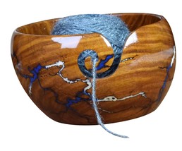 Handmade Wooden Yarn Storage Bowl for Knitting &amp; Crocheting Fractal Burn Design - £37.74 GBP