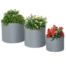 Set of 3 Stackable Round Outdoor Flower Pot Planters with Drainage Holes in Grey - £115.05 GBP