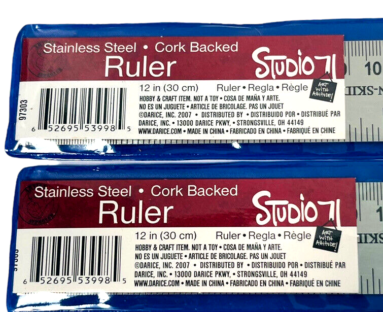 12” Stainless Steel Cork Backed Ruler W/Storage Clear Sleeve STUDIO 71 - $4.50