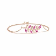 ANGARA Pear and Marquise Pink Sapphire Olive Branch Bracelet in 14K Solid Gold - £517.26 GBP