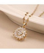 Double-layer Rotatable Sunflower Necklaces For Women Chain Choker Stainl... - $223.87 MXN