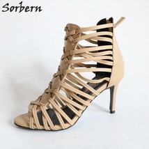 Nude Gladiator Style Women Sandals High Heels Custom Colors Eu Size 34-46 Shoes  - £152.55 GBP