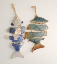 Lot of Two Nautical Fish Art Pottery Decorative Wall Hanging with Rope - $34.64