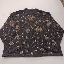 New Direction RN#94153 Women’s XL Black Embroidered Floral Denim Jacket Chest 50 image 2