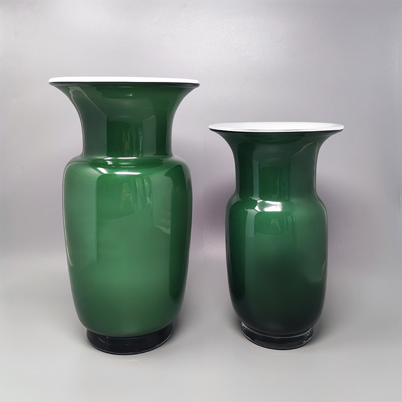 1970s Gorgeous Green Pair of Vases in Murano Glass by Carlo Nason. Made in Italy - $750.00