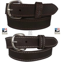 BROWN LADIES BULLHIDE LEATHER STITCHED BELT Choice of Stitching &amp; USA Ha... - $67.99