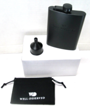New 8 oz Black Liquor Flask Brand &quot;Well Deserved&quot; - W/Accessories - $14.24