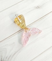 Mermaid Tail Charm Resin Scales Fairy Tale Flat Back Flatback Gold Pink 33mm - £3.56 GBP