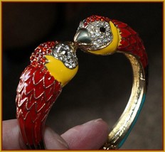 Parrot Bangle Bracelet Hinged Closure Crystal &amp; Enamel New Off Park Collection - £31.71 GBP