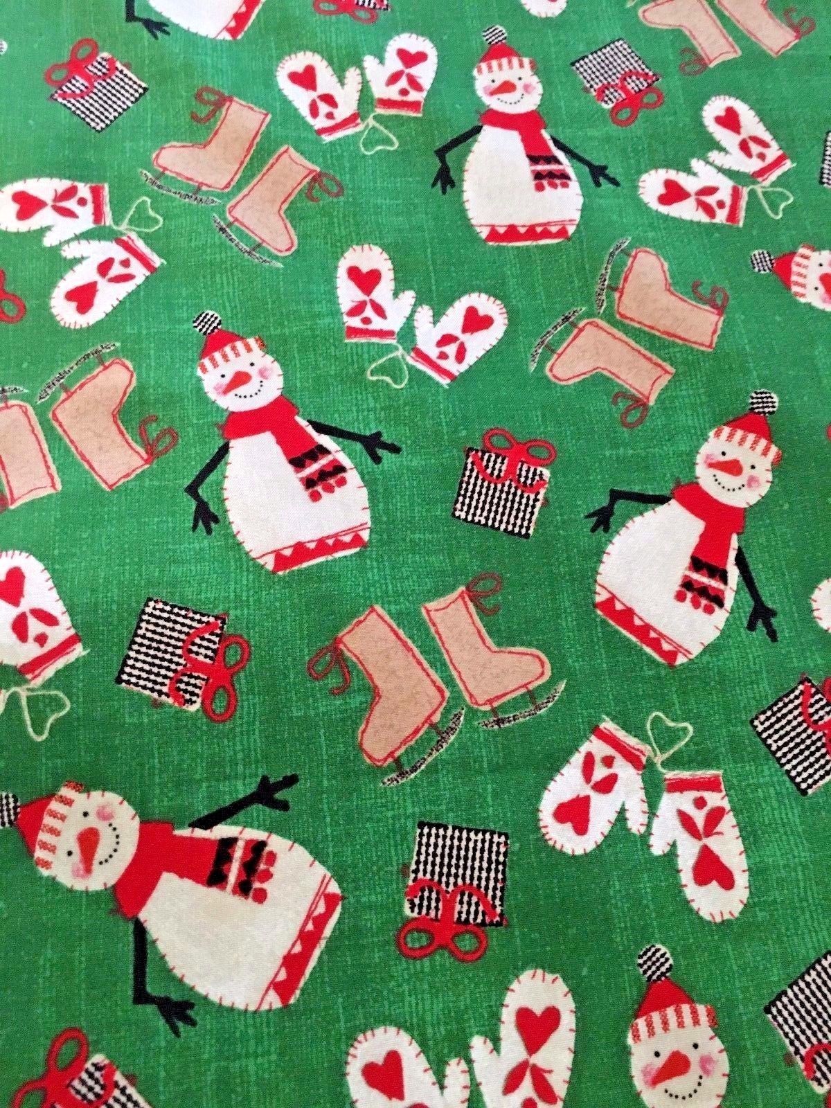 Whistler Studios presents - Craft Paper Christmas on Green -Cotton Fabric 1/2 yd - $4.27