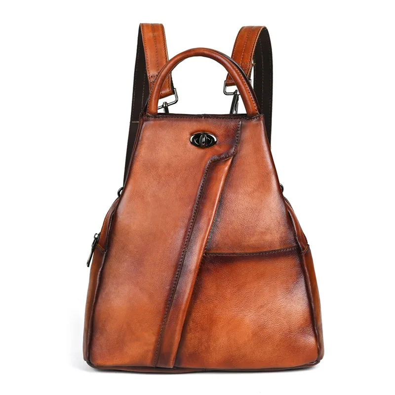   Vintage Cowhide Women&#39;s Backpack  Leather Travel Handbag Casual Large Capacity - £82.73 GBP