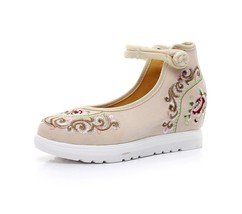 Veowalk High End Floral Embroidered Women Canvas Flat Platforms Mid Top Ankle St - £26.54 GBP