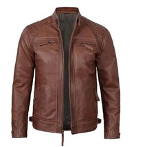 Chaqueta para hombre elegante marrón de cuero suave hecha a mano de piel... - $2,359.90 MXN+