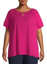 Terra &amp; Sky Women&#39;s Plus Textured Ruffle Sleeve Peasant Top 1X (16-18W) Pink - £16.09 GBP