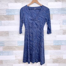 Horny Toad &amp; Co Cinch V Neck Tencel Jersey Dress Blue 3/4 Sleeve Womens Small - £23.36 GBP