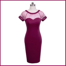 Wine Knee Length Sheath Marilyn Style Dress with Transparent Bodice Top image 3