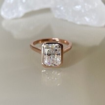 4Ct Radiant Bezel Set Cz Diamond Solitaire Engagement Ring in 14K Rose Gold Over - £80.55 GBP