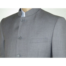 Men Apollo King Banded Collarless suit Mandarin 5 Button Wide leg M5-3 Gray New image 4