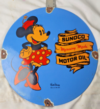 VINTAGE DISNEY SUNOCO MINNIE MOUSE PORCELAIN SIGN PUMP PLATE GAS STATION... - £89.53 GBP