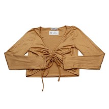 Arizona Jean Co Shirt Womens L Beige Long Sleeve VNeck Knit Stripe Cropped Top - £9.99 GBP