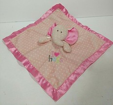 Pink CARTERS Lovey Girl Elephant I Love Hugs Heart Satin Plush Baby Blankie  - £15.07 GBP