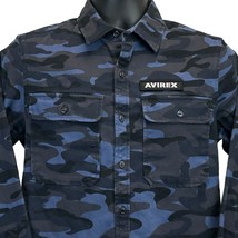 Avirex Camouflage Button Front Shirt Small Military Long Sleeve Camo Mens Blue - £26.20 GBP